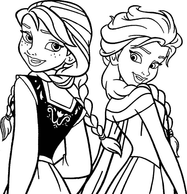 Queen Elsa Lovely Sister Princess Anna Coloring Pages