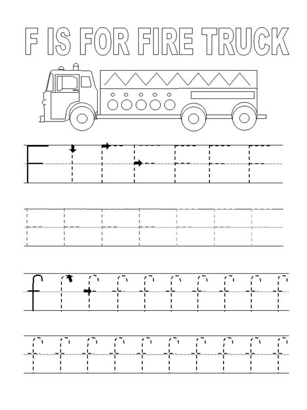 Fire Truck, : Alphabet Tracer F is for Fire Truck Coloring Page