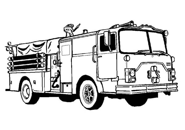 Fire Truck, : Firefighter Awesome Fire Truck Coloring Page