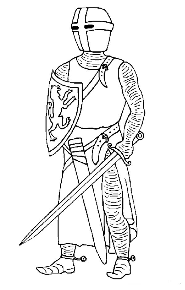 Knight Ready With His Sword Coloring Page : Coloring Sky