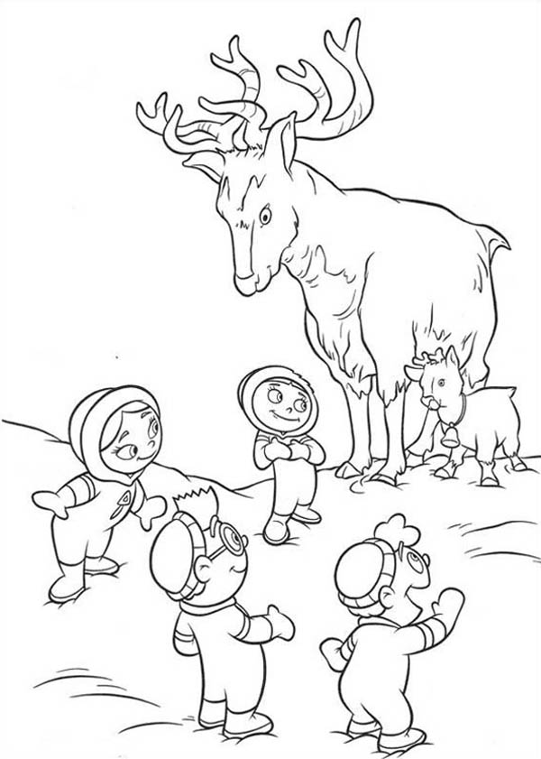 Little Einstein Meet Giant Artic Reindeer and Her Baby Coloring Page