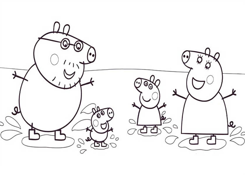 Peppa Pig, : Big Family Peppa Pig Coloring Page