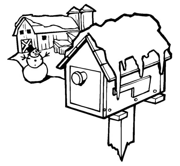 Christmas, : Frozen Mailbox on Christmas Day on Christmas Coloring Page