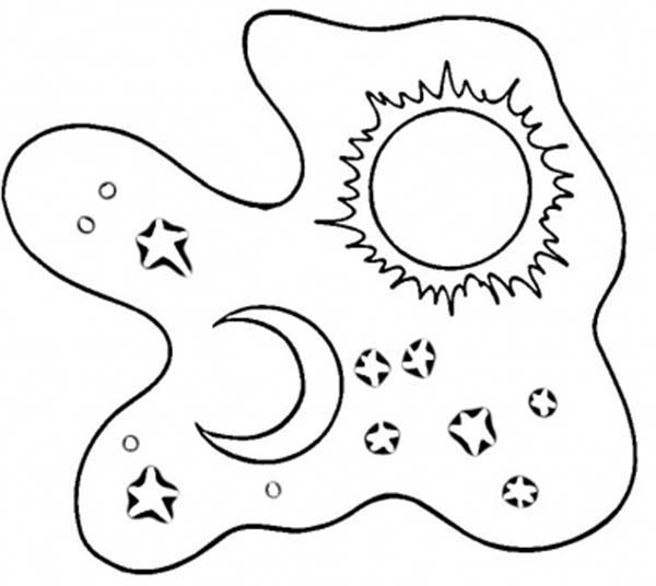 Moon, : The Sun and The Moon in Space Coloring Page