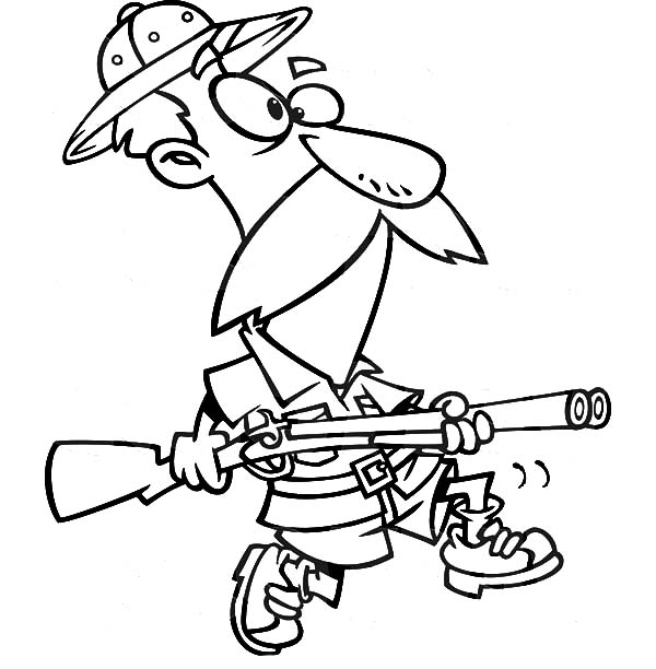 Hunting, : An Old Man Going for Deer Hunting Coloring Pages