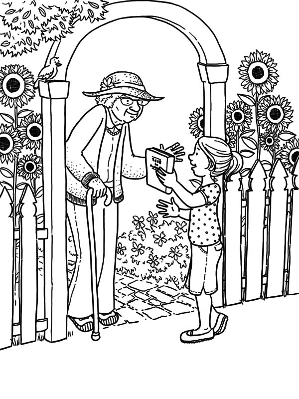 Borrowing Book For Elder Helping Others Coloring Pages : Coloring Sky