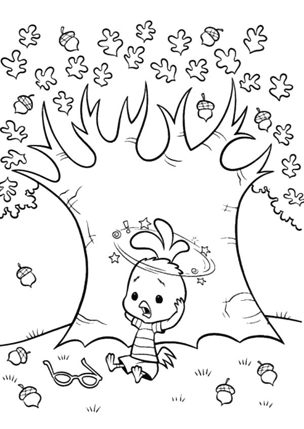 Acorn, : Chicken Little Under the Tree of Acorn Coloring Pages