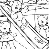 Holidays Teddy Bear, Holidays Teddy Bear And Friends Playing Slide Coloring Pages: Holidays Teddy Bear and Friends Playing Slide Coloring Pages