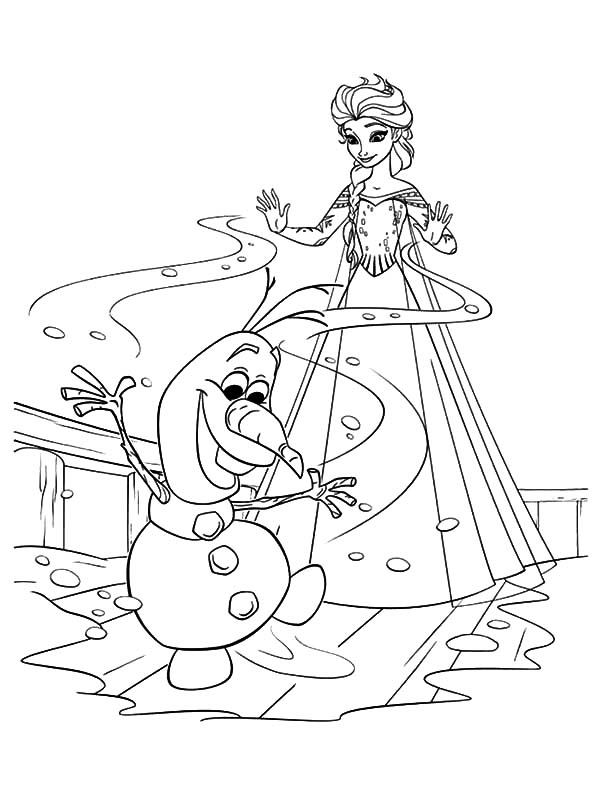 Elsa, : Queen Elsa Make Olaf from Snow Coloring Pages